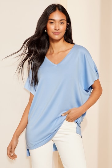 Friends Like These Cornflower Blue Short Sleeve V Neck Tunic Top