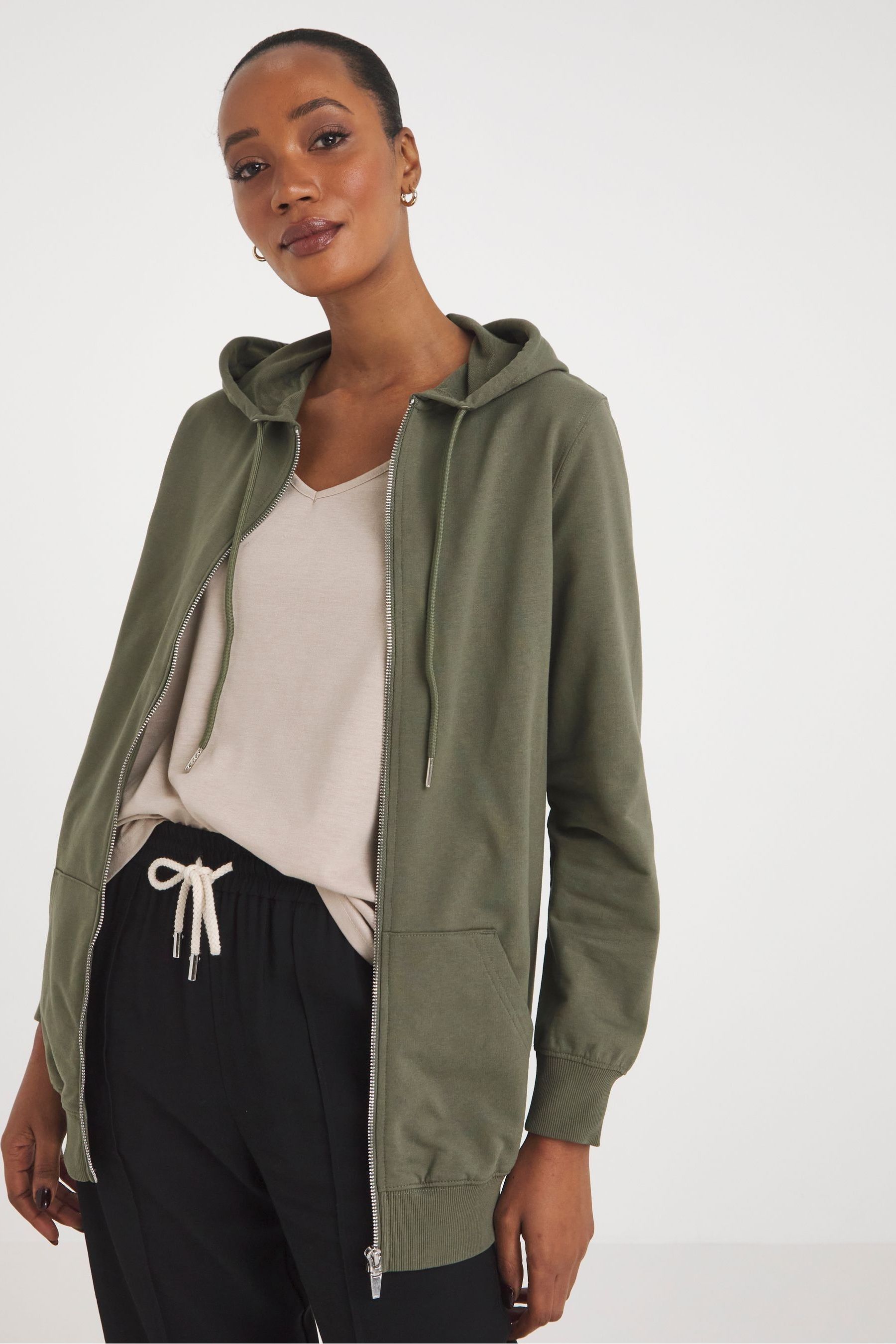 Buy JD Williams Green The Longline Zip Up Hoodie from the Next UK online shop