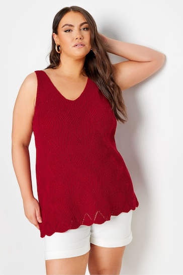 Yours Curve Red Scallop Hem Vest