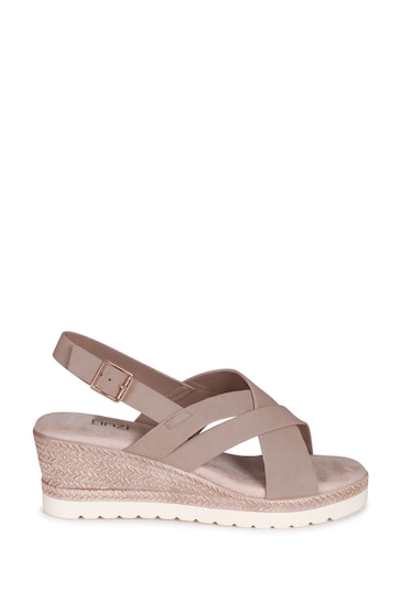 Linzi Natural Myla Sling Back Wedge Espadrille Sandals With Cross Over Front Strap