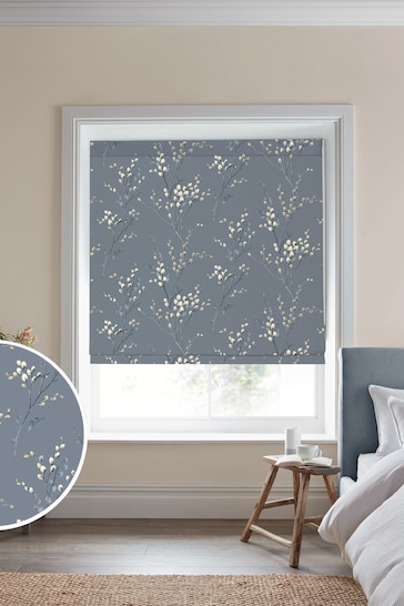 Laura Ashley Dark Seaspray Blue Pussy Willow Made to Measure Roman Blind