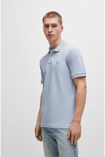 BOSS Light Blue Slim Fit Stretch-Cotton Polo jacket Shirt With Logo Patch