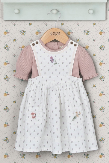 Mamas & Papas x Laura Ashley Pink Floral Pinafore Dress And T-Shirt Set 2 Piece