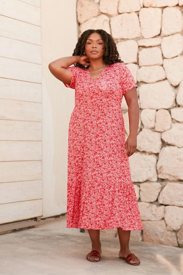 Live Unlimited Curve Red Ditsy Print Jersey Wrap Dress