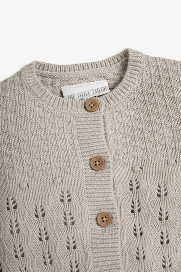 The Little Tailor Grey Cotton Pointelle Knitted Cardigan