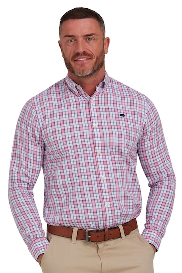 Raging Bull Pink Long Sleeve Multi Check Poplin Shirt
