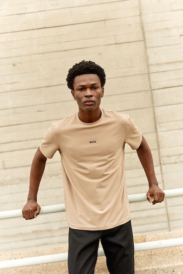 BOSS Brown Relaxed-Fit T-Shirt in Stretch Cotton With Logo Print