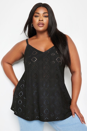 Yours Curve Black Broderie Cami