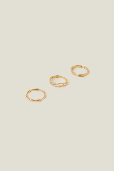Accessorize Gold Plated 14CT Molten Rings 3 Pack