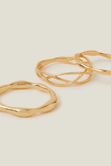 Accessorize Gold Plated 14CT Molten Rings 3 Pack
