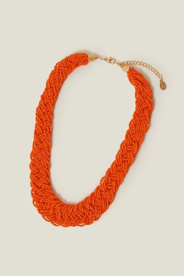 Accessorize Orange Plait Seedbead Collar Necklace