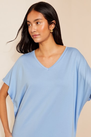 Friends Like These Cornflower Blue Petite Short Sleeve V Neck Tunic Top