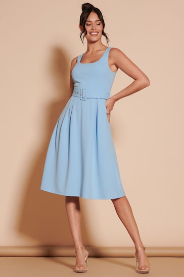 Jolie Moi Blue 1950's Inspired Belted Swing Dress