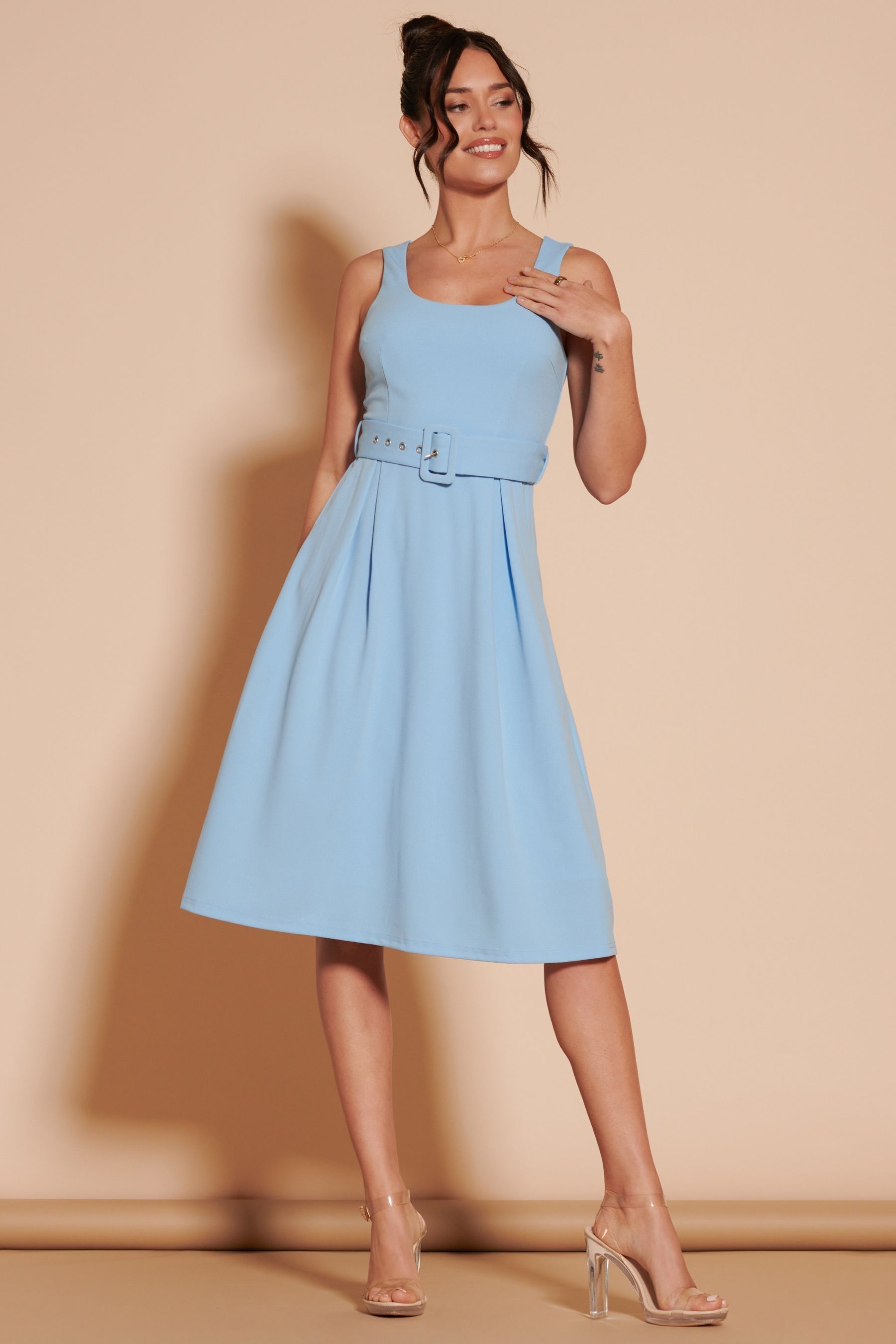 Buy Jolie Moi Blue 1950 s Inspired Belted Swing Dress from the Next UK online shop