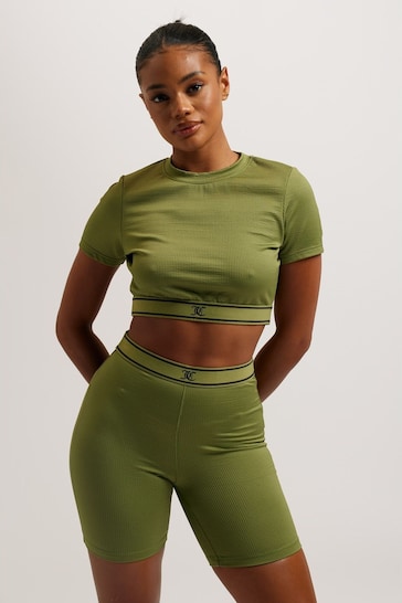 Juicy Couture Green Rayon Rib Short Sleeve Top