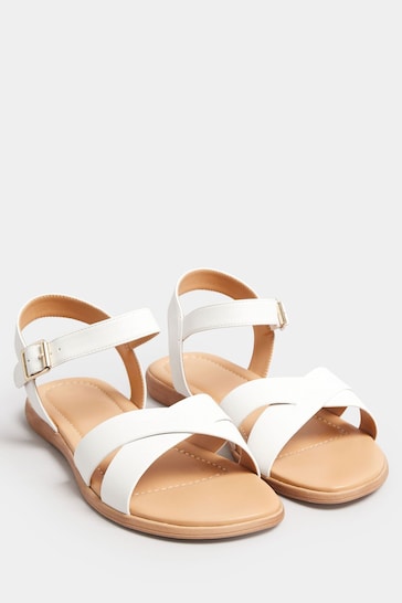 White Cross Strap Sandals In Extra Wide EEE Fit