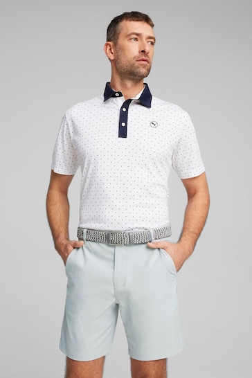 Puma White Pure Geo Golf Mens Polo Shirt