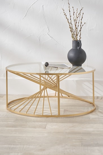 Pacific Gold Liberty Glass and Gold Metal Round Coffee Table
