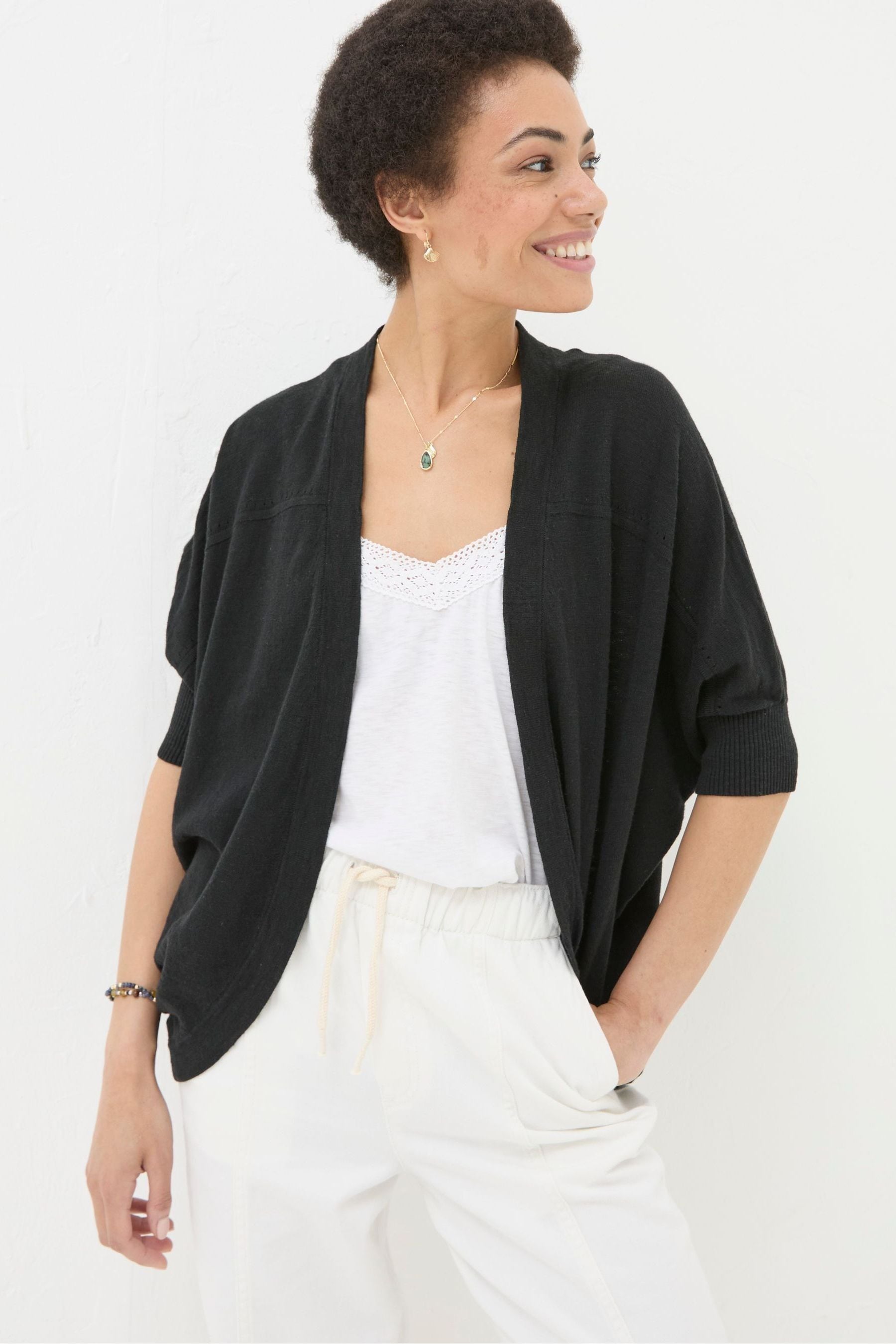 Buy FatFace Iris Black Cocoon Edge Cardigan With Linen from the Next UK online shop
