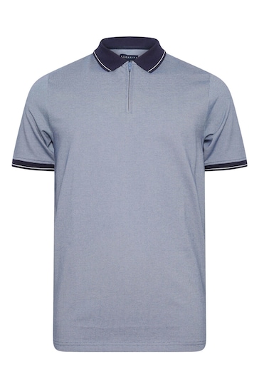 BadRhino Big & Tall Blue Textured Zip Neck Polo Shirt