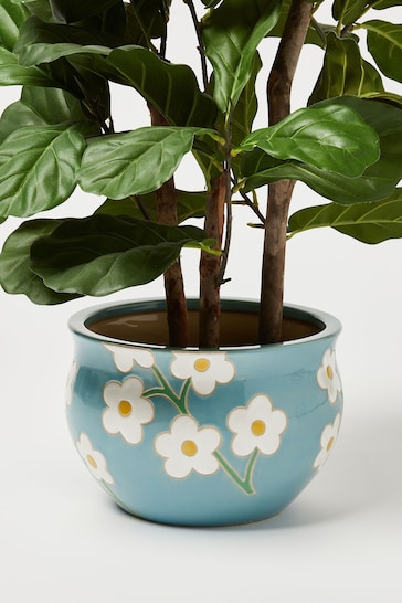 Oliver Bonas Blue Fulo Ceramic Outdoor Plant Pot