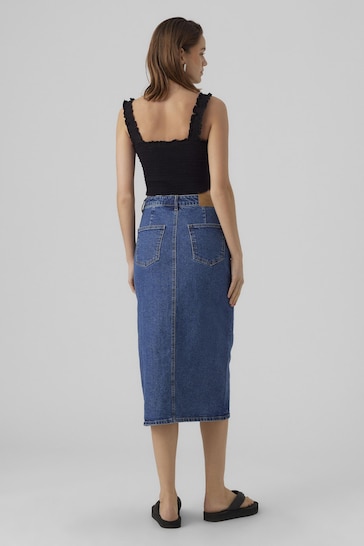 VERO MODA Blue Denim Midi Skirt With Front Split