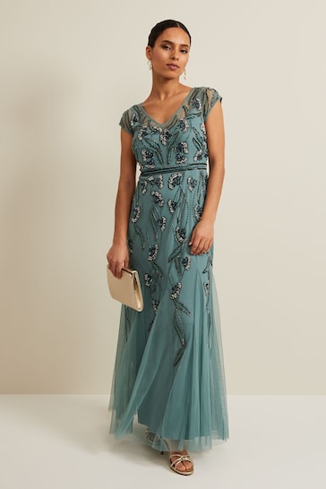 Phase Eight Green Petite Evonne Beaded Maxi Dress