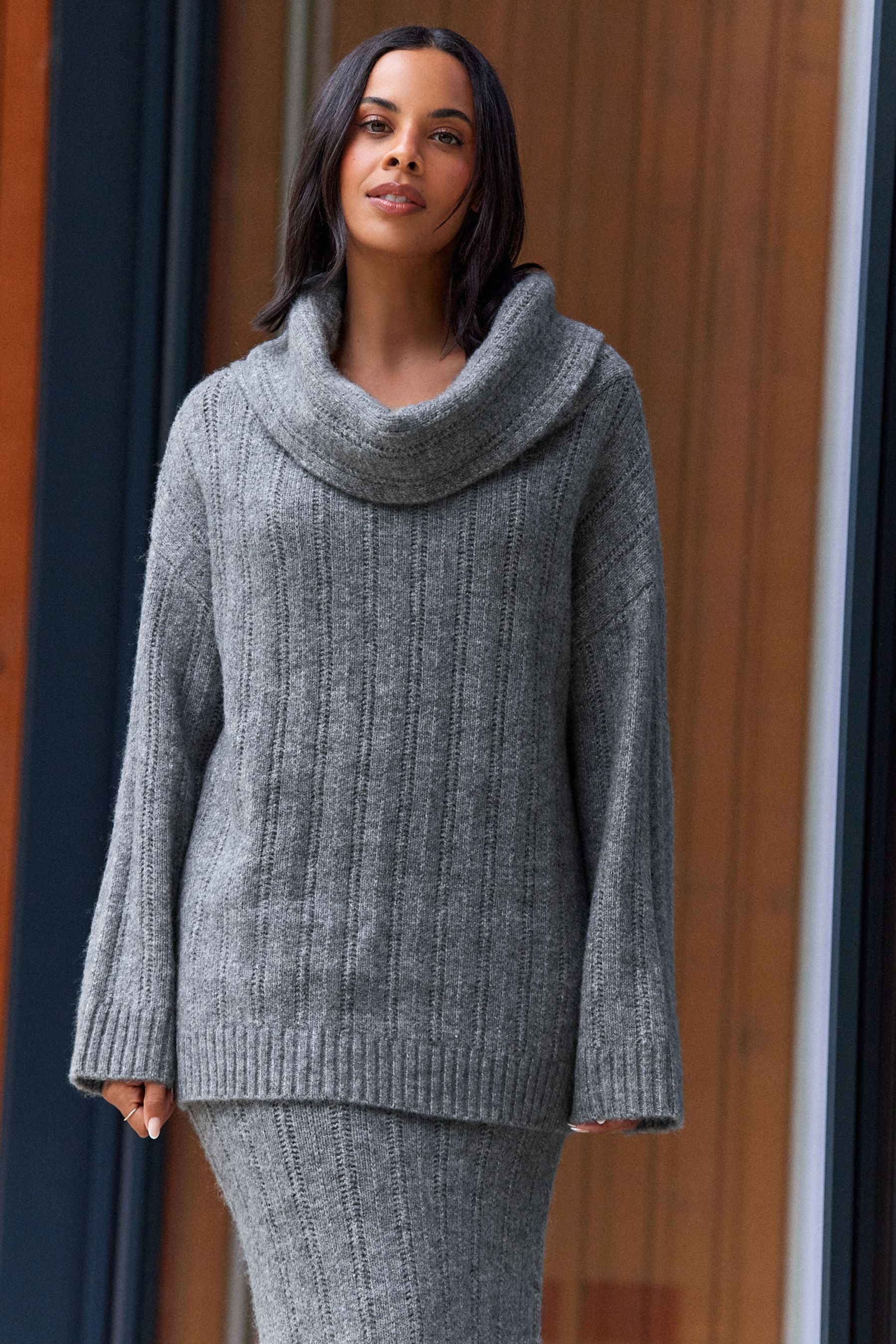 Buy Grey Charcoal Co ord Bardot Off Shoulder Soft Touch Knitted Jumper from the Next UK online shop