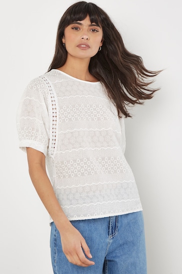 Apricot White Broderie Lace Insert Top