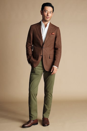 Charles Tyrwhitt Brown Slim Fit Linen Jacket