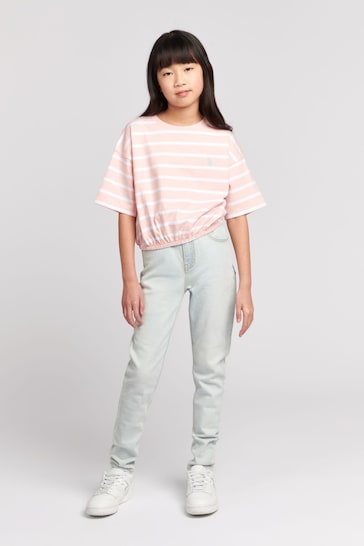 U.S. Polo Assn. Girls Pink Elastic Hem Striped T-Shirt