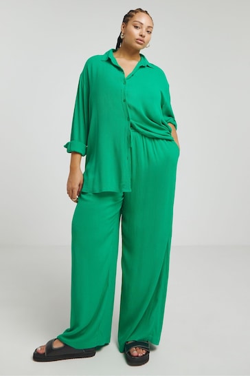 Simply Be Oversized Green Crinkle Shirt