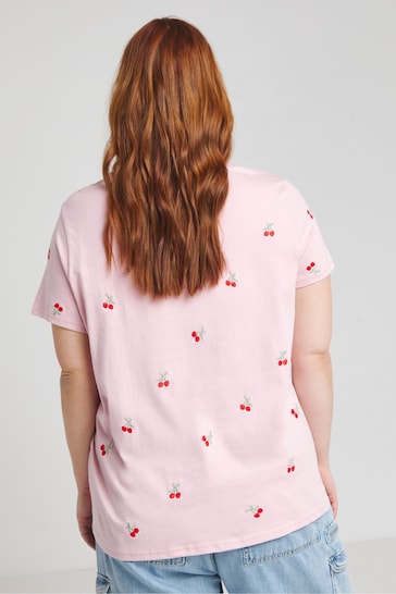 Simply Be Pink Peached Embroidered T-Shirt
