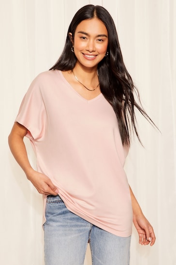 Friends Like These Pink Short Sleeve V Neck Tunic Top