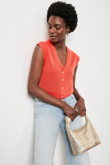 Mint Velvet Orange Wool Blend Knit Vest Top