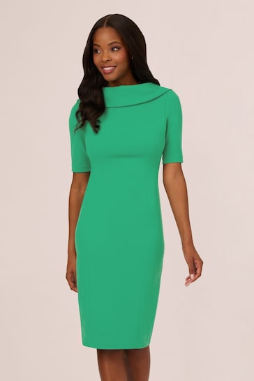 Adrianna Papell Green Roll Neck Sheath Dress With V-Back
