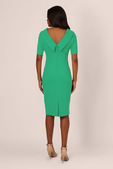 Adrianna Papell Green Roll Neck Sheath Dress With V-Back
