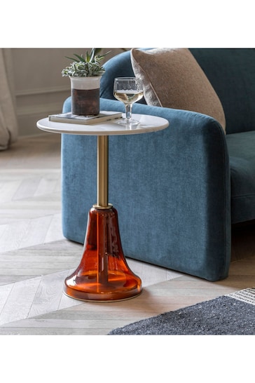 Gallery Home Orange Meknes Glass and Marble Side Table