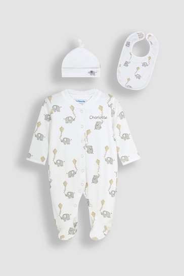 JoJo Maman Bébé White Personalised Sleepsuit Hats and Bibs Set 3 Pack