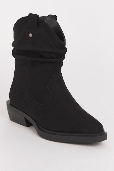 Simply Be Ruched Western Black Ankle Boots in Wide Fit