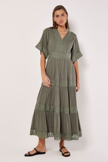 Apricot Green Crochet Detail Summer Maxi Dress