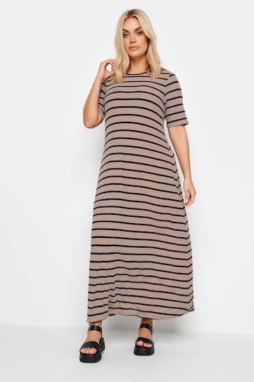 Yours Curve Brown Ribbed Swing Maxi Dress
