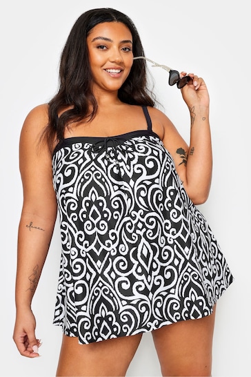 Yours Curve Black Floral Print A-Line Tankini Top