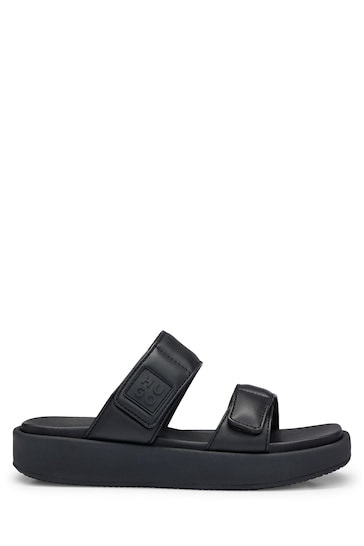 HUGO Faux Leather Slip-On Black Sandals With Padded Straps