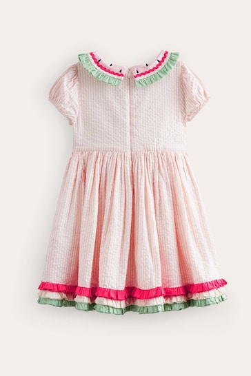 Boden Pink Collared Seersucker Watermelon Dress