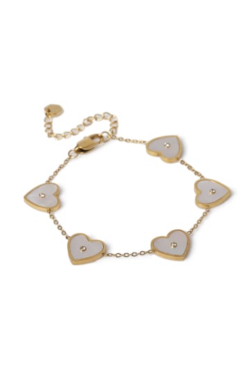 Aela Gold Tone Mother of Pearl Stainless Steel Heart Bracelet