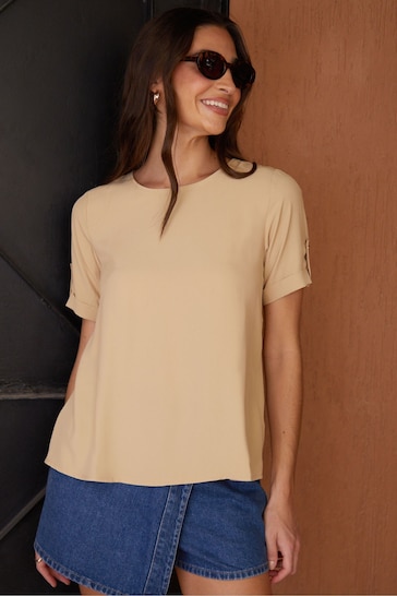 Threadbare Light Brown Short Roll Sleeve T-Shirt Blouse
