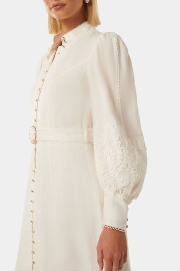 Forever New White Pure Linen Allegra Lace Detail Midi Dress