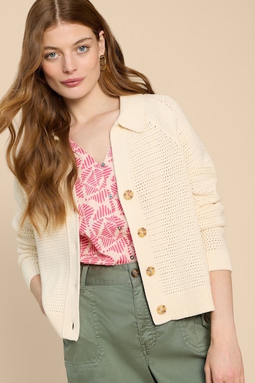 White Stuff Natural Chaterly Crochet Collar Cardigan