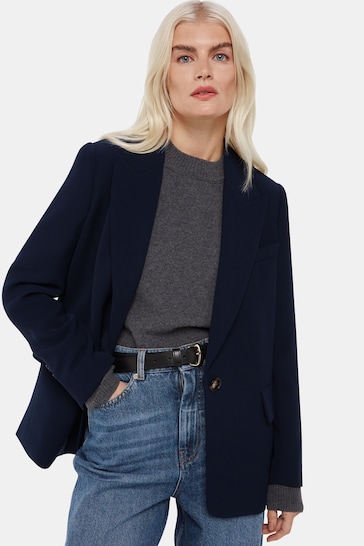 Whistles Petite Navy Crepe Boyfriend Blazer